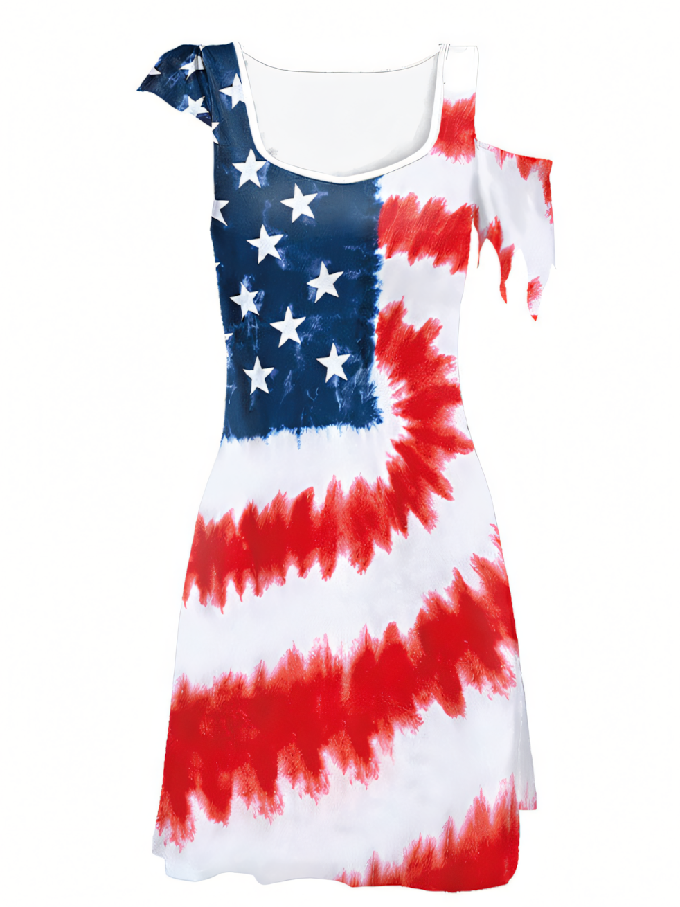 Independence Day Tie-Dye Pattern Digital Print Midi Dress