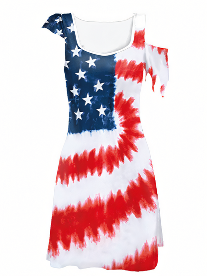 Independence Day Tie-Dye Pattern Digital Print Midi Dress