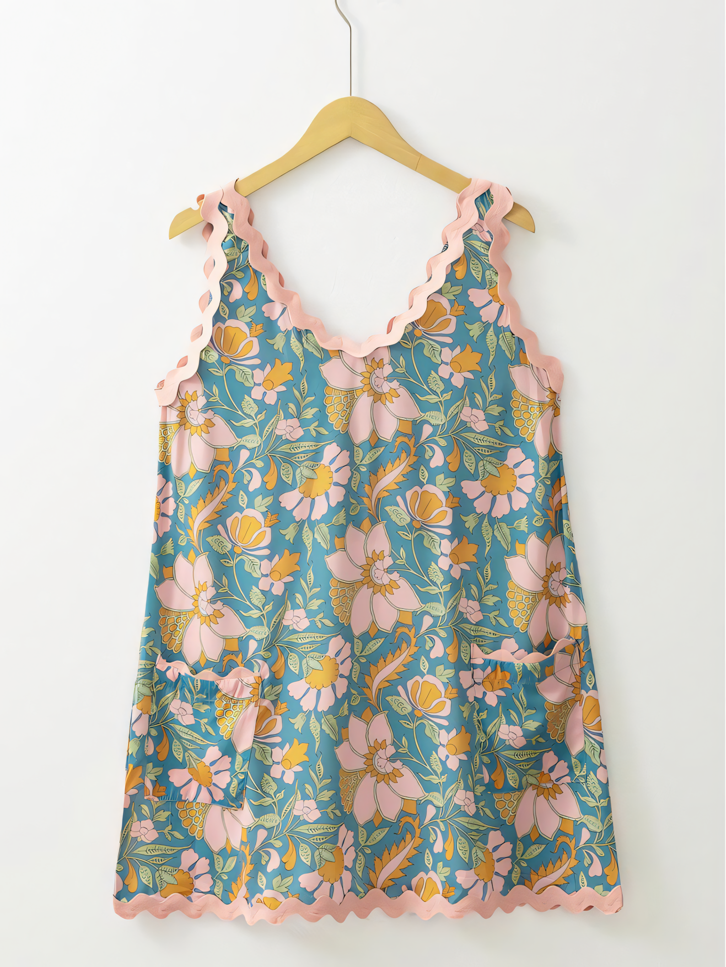 Blue Printed Sleeveless Mini Dress