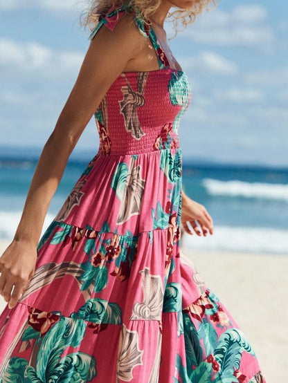 Pink Print Strap Maxi Dress