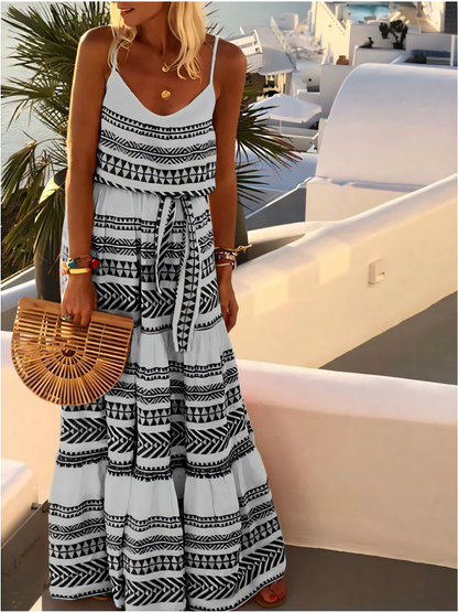 Bohemian V-neck Print Beach Slip Maxi Dress