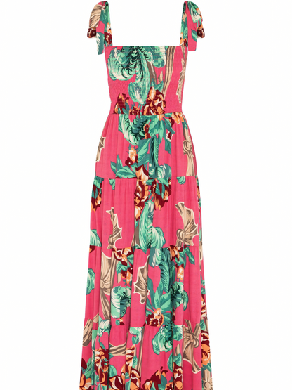 Pink Print Strap Maxi Dress