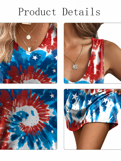 Independence Day Tie-Dye Printed Skirt Tank Mini Dress