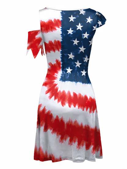 Independence Day Tie-Dye Pattern Digital Print Midi Dress