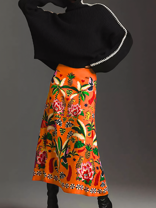 Tropical Botanical Print Vintage Bustier Skirt