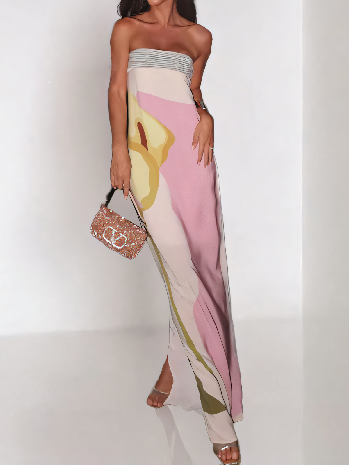 Printed Backless Bandeau  Maxi Dress