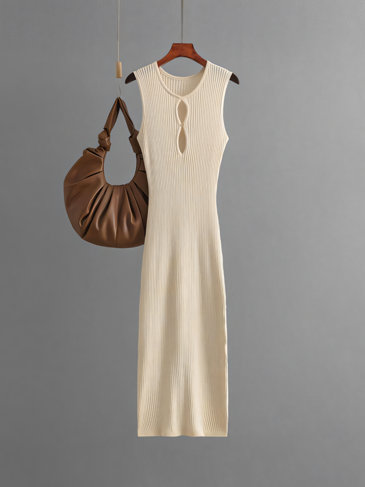 Solid Color Knit Sleeveless Midi Dress