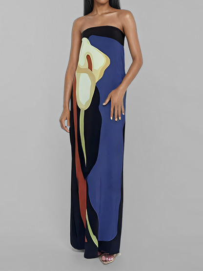 Printed Backless Bandeau  Maxi Dress