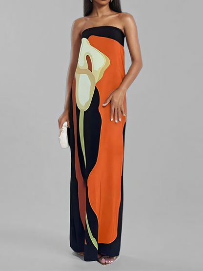 Printed Backless Bandeau  Maxi Dress