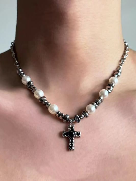 Vintage Cross Pearl Necklace