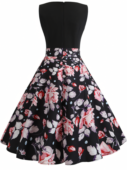 Pink Floral V-neck  Midi Dress