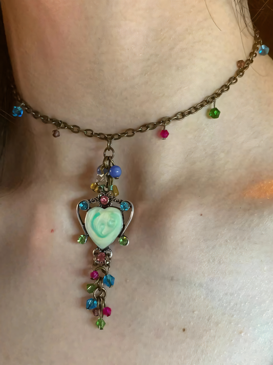 Vintage Colorful Heart Tassel Necklace