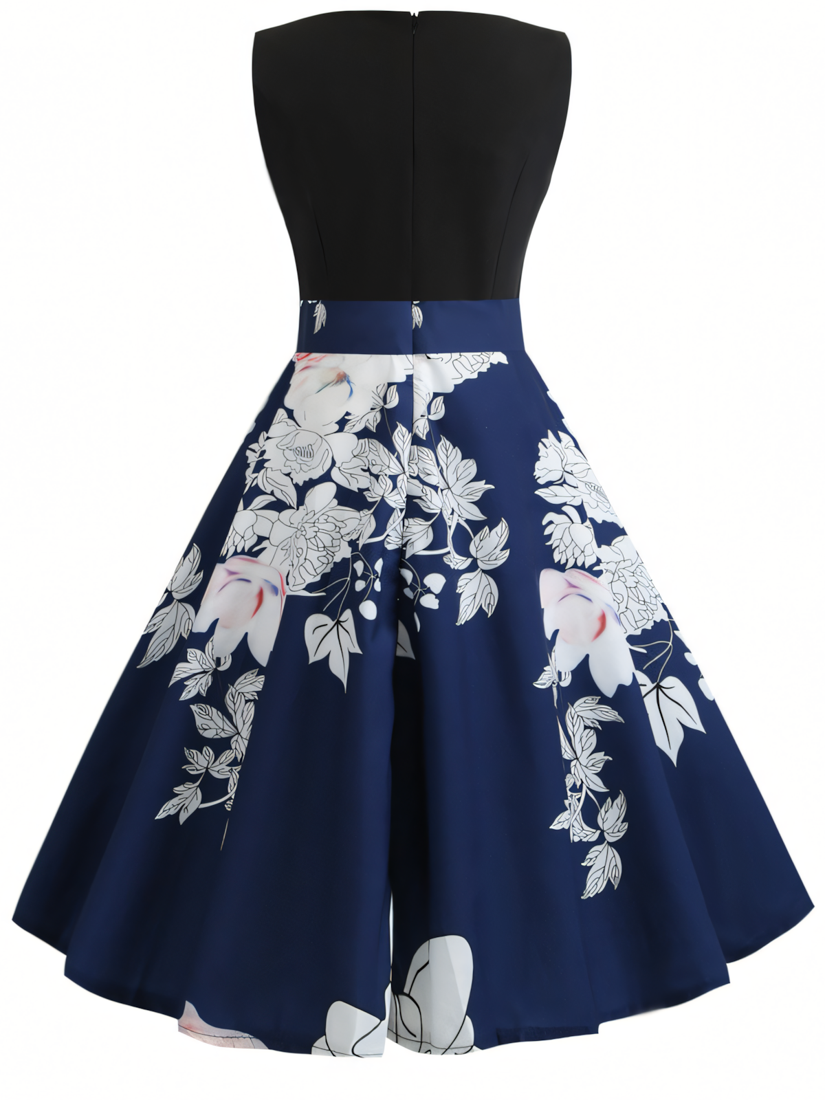 Blue White Floral V-neck  Midi Dress