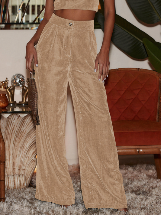 Velvet Loose Button Straight Leg Wide Leg Pants