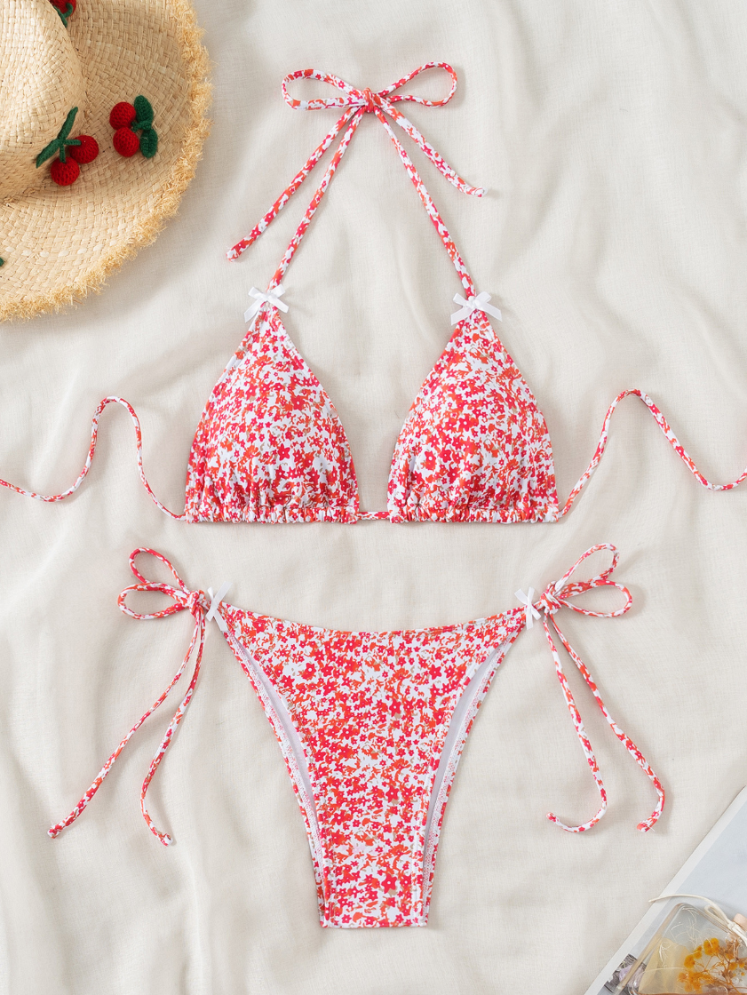 Colored Floral Tie-Front Bikini
