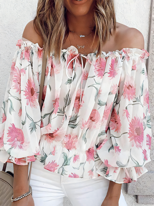 Elasticized Strapless Loose Bubble Sleeve Shirt