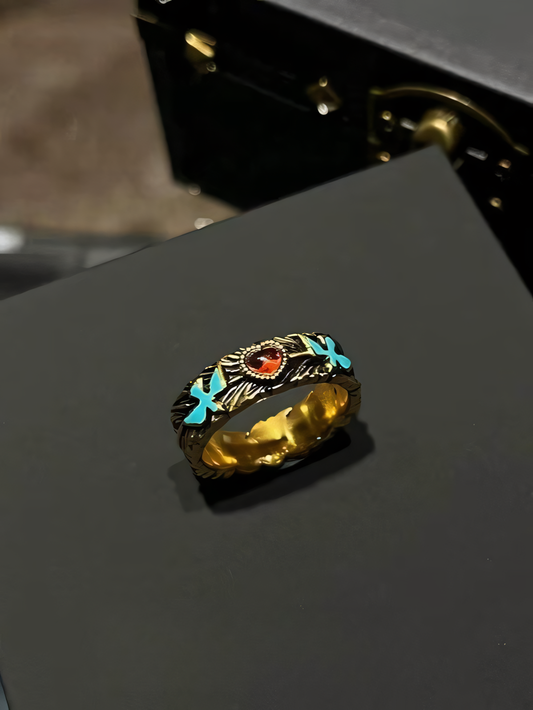 vintage bird red heart ring