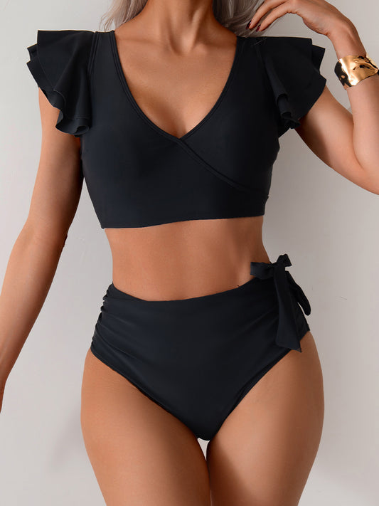 Color-blocked Split High-waist Bikini