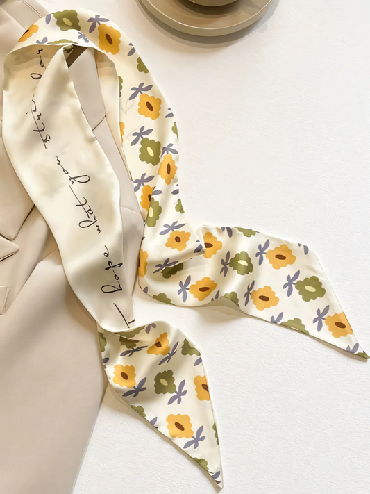 Yellow Floral Print Silk Scarf