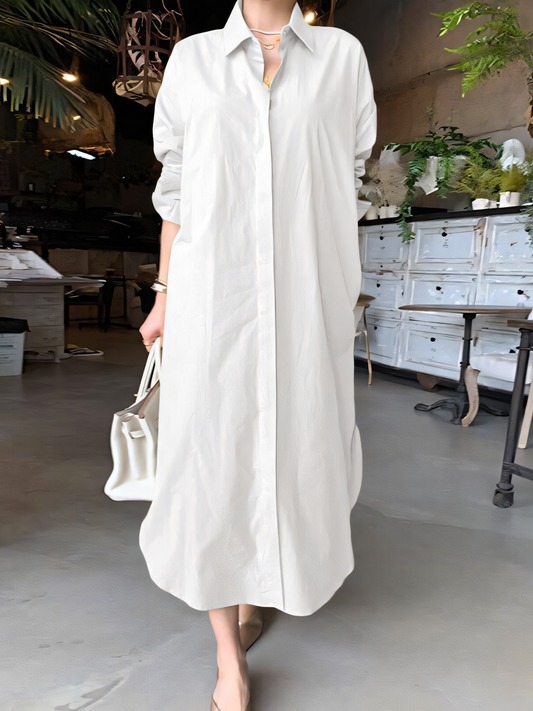 Solid Shirt Collar Casual Maxi Dress