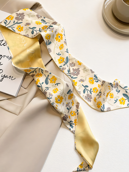 Yellow Floral Print Silk Scarf