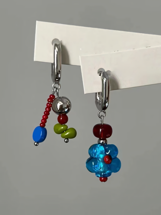 Creative Little Blue Flower Beaded Earrings