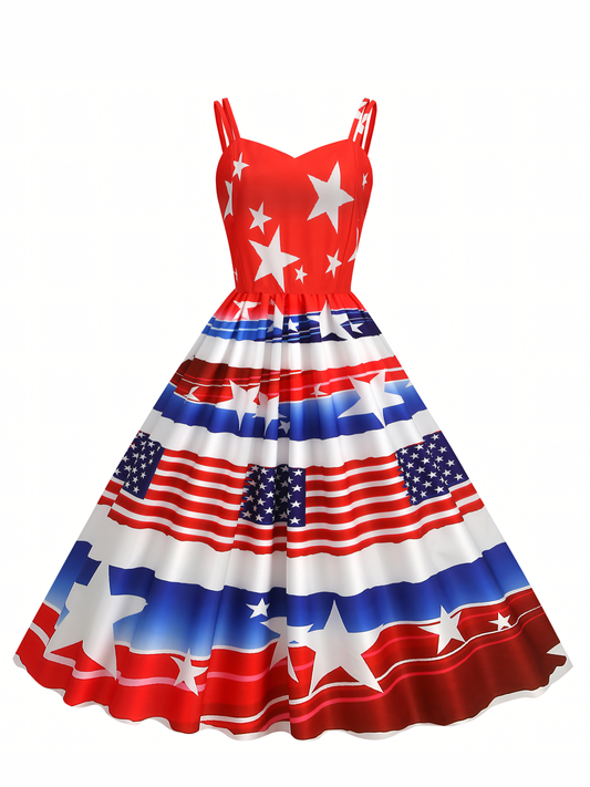 Independence Day Printed Vintage Midi Dress