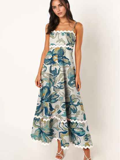 Printed Halter Sheath Over-sized Swing Maxi Dress