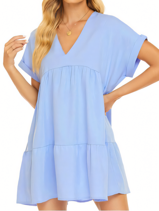 V-neck Solid Color  Beach  Mini Dress