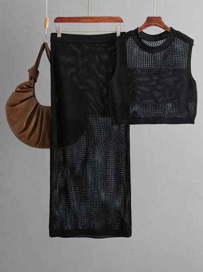 Knit Slit Half Body Skirt Two Piece