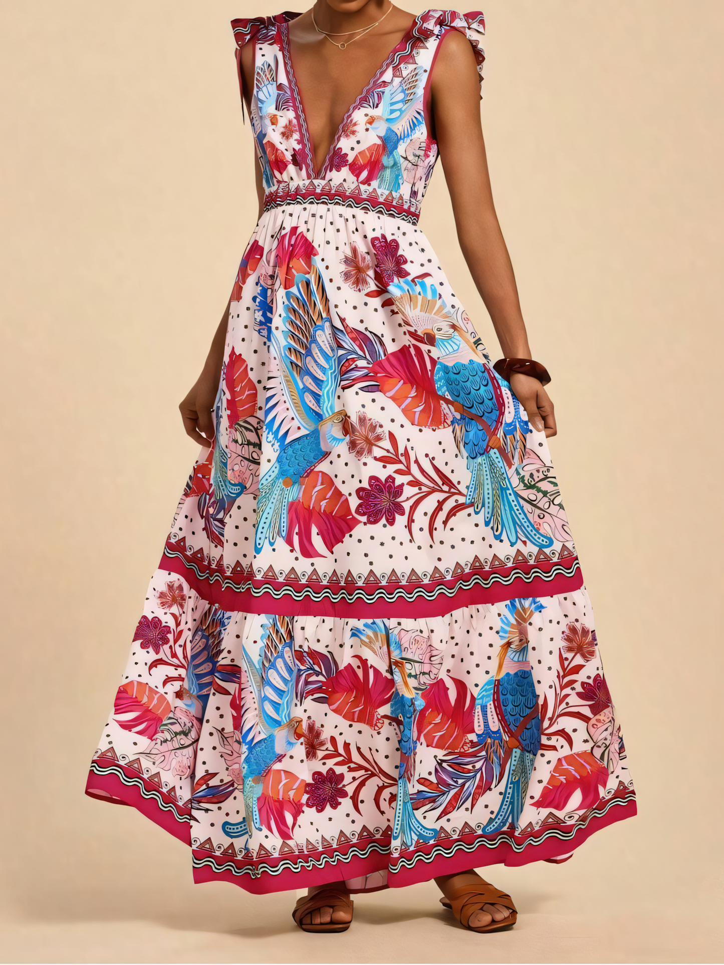 Rose Floral Printed Beach Maxi Dress