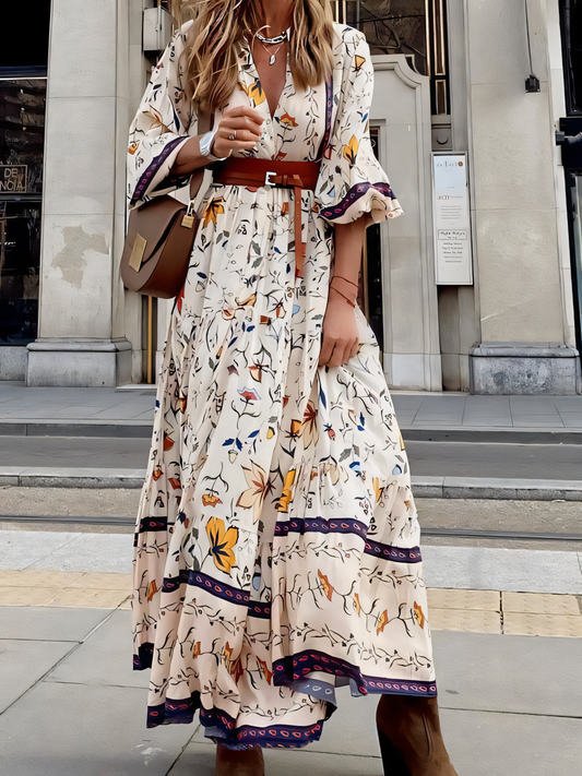 White Printed Bohemia Maxi Dress