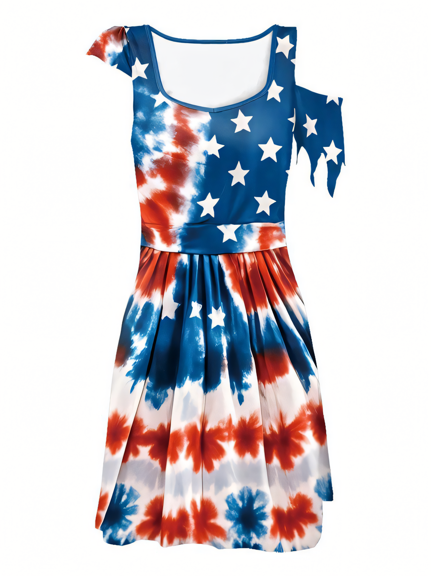 Independence Day Tie-Dye Pattern Digital Print Midi Dress