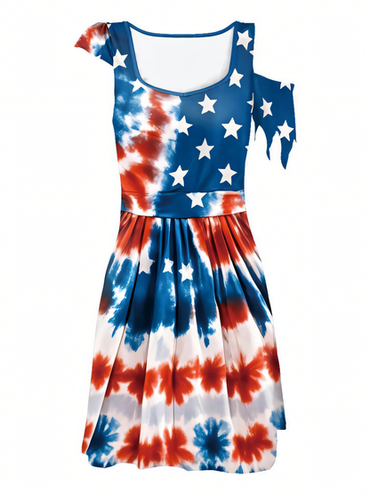 Independence Day Tie-Dye Pattern Digital Print Midi Dress
