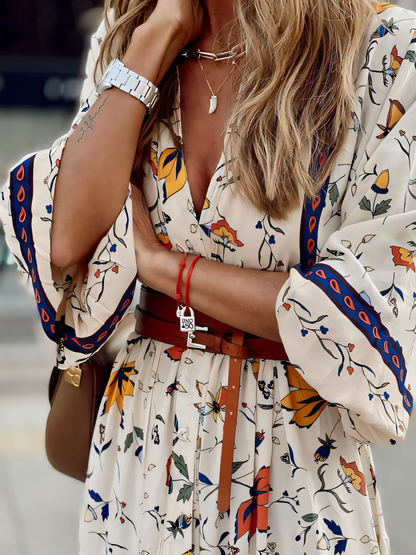 White Printed Bohemia Maxi Dress