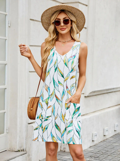 White Printed Halter Loose Casual Sleeveless Midi Dress