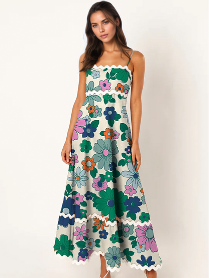 Printed Halter Sheath Over-sized Swing Maxi Dress