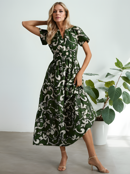 Bohemian Elasticated Waist V-neck Vintage Maxi Dress