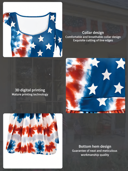 Independence Day Tie-Dye Pattern Digital Print Midi Dress