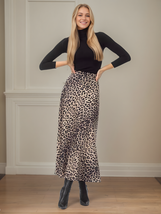 Leopard Print High-waisted Elasticated Skirt