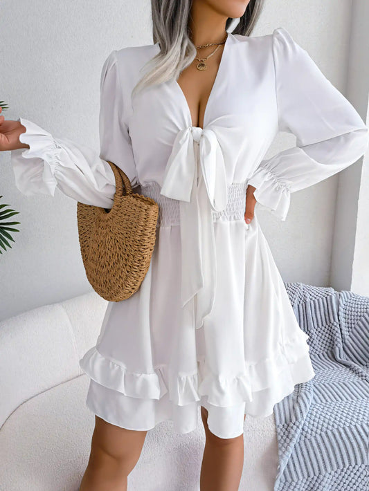 Casual Lace-Up  Roll-Up Hem  Mini Dress