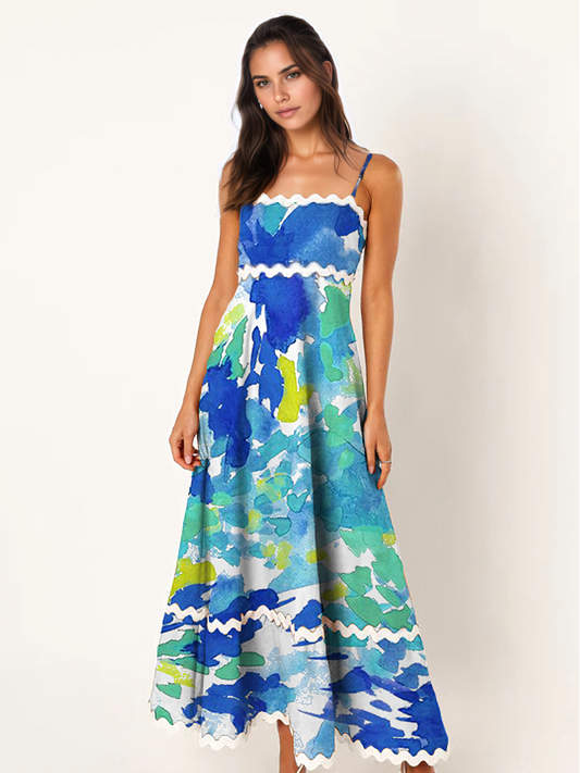 Printed Halter Sheath Over-sized Swing Maxi Dress