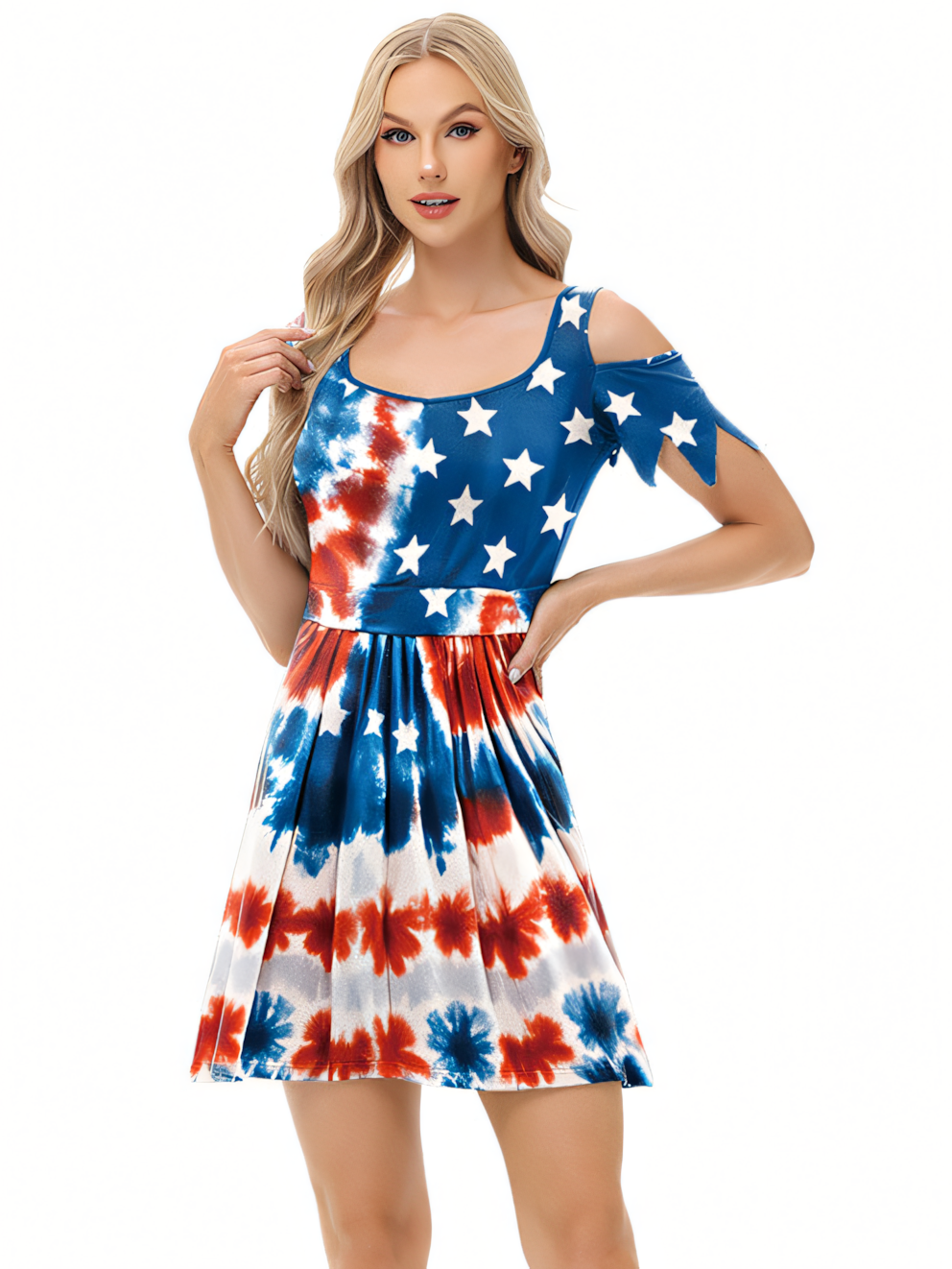 Independence Day Tie-Dye Pattern Digital Print Midi Dress