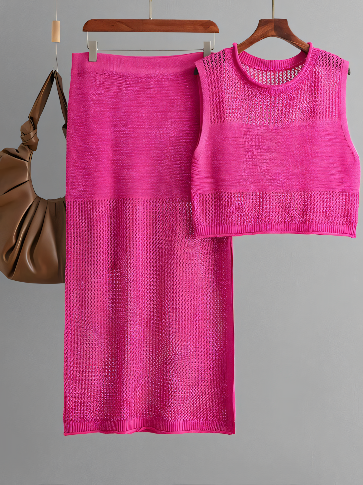 Knit Slit Half Body Skirt Two Piece