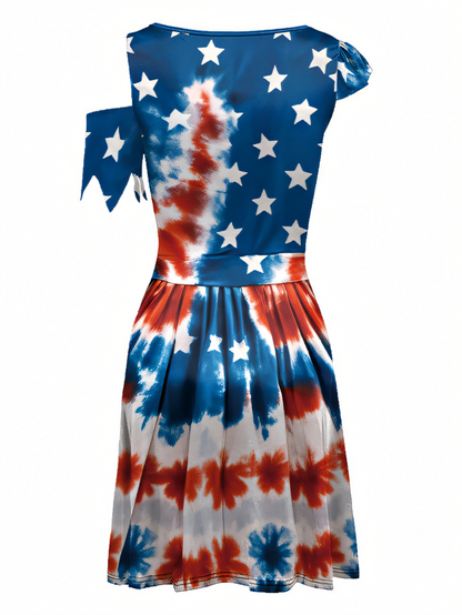 Independence Day Tie-Dye Pattern Digital Print Midi Dress