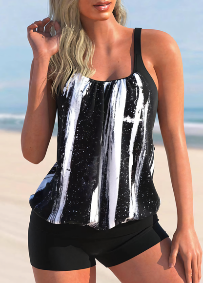Printed Strap Crossing Shorts Tankini