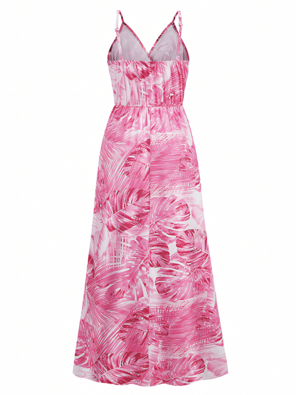 Pink Printed Bohemia V-Neck Halter Maxi Dress