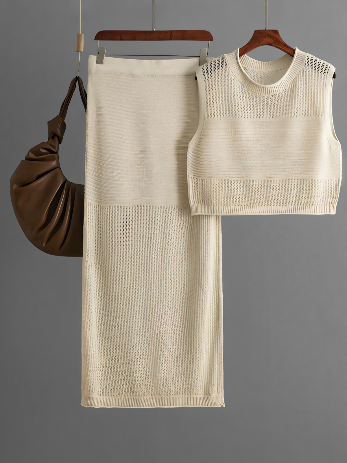 Knit Slit Half Body Skirt Two Piece