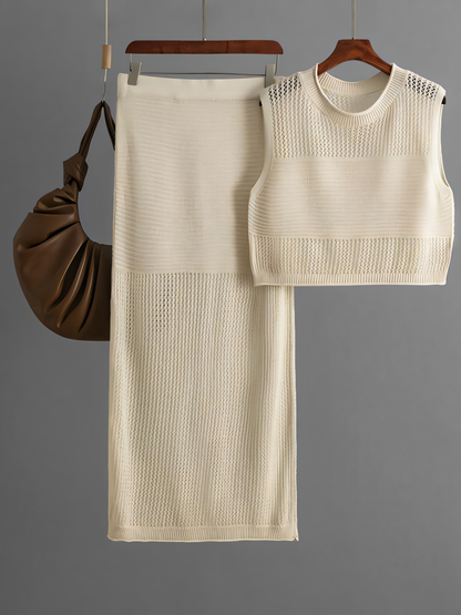 Knit Slit Half Body Skirt Two Piece