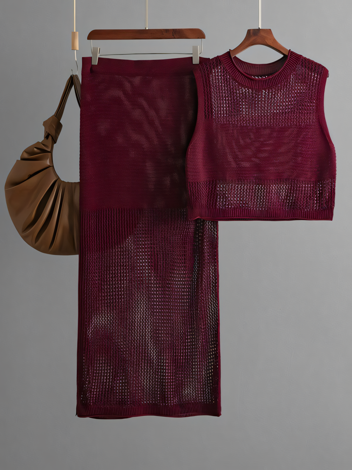 Knit Slit Half Body Skirt Two Piece